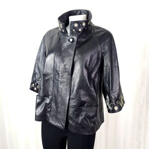 Bottega Giotti black leather jacket silver grommet detail vera pelle medium